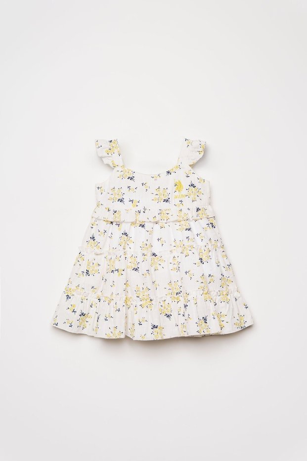 Baby Girl Crew Neck Embroidered Summer Regular Fit Yellow Dress Usb3035-C-V1