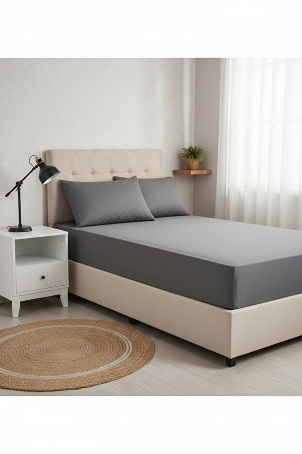 Life Double Elastic Sheet + 2 Pillowcases Plain Ec160gray sheet