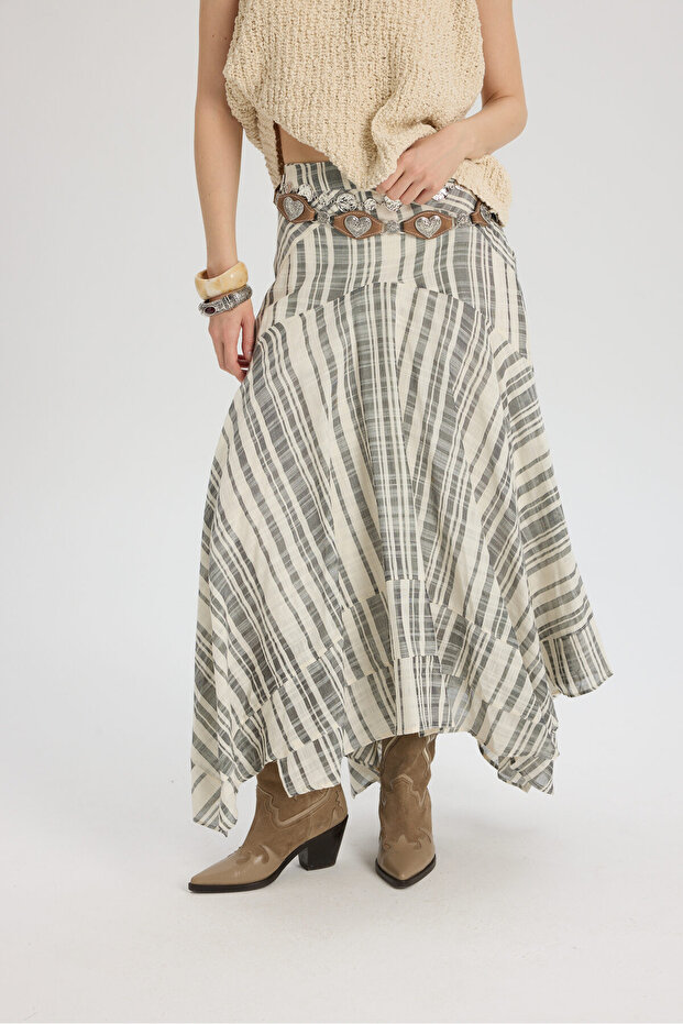 Peigi Striped Piece Black Midi Skirt