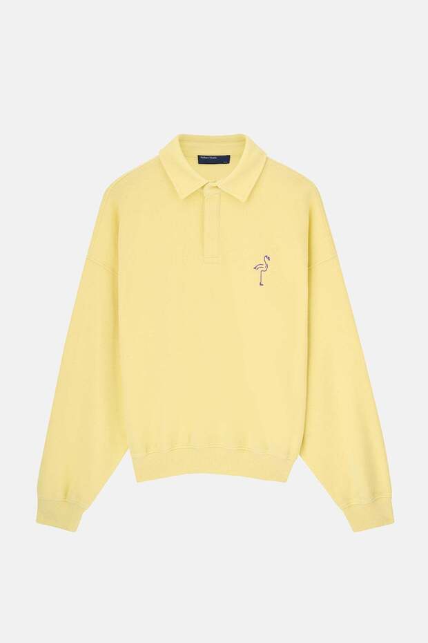 Flamingo SuperSoft Oversize Polo Yaka Sweatshirt - Sarı - 1