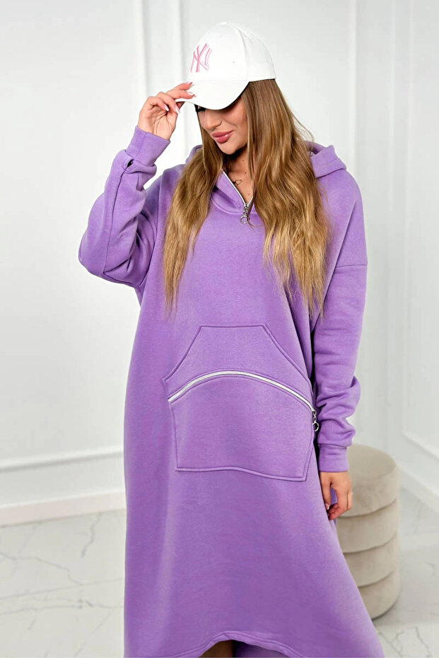 Rochie izolată cu glugă, violet - 2