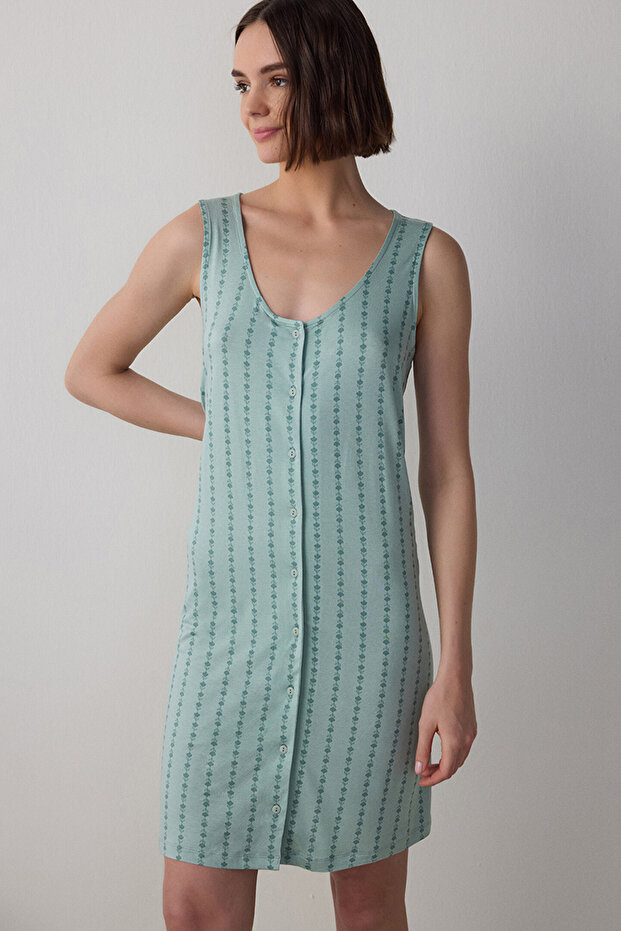Light Mint Lenna Floral Buttoned Nightdress Sleep Shirt