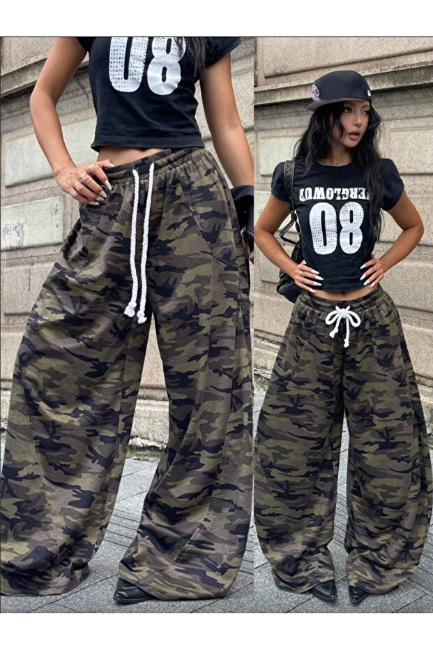Camouflage Patterned Baggy Unisex Sweatpants