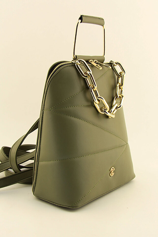 Women's Khaki Quilted Molded Backpack