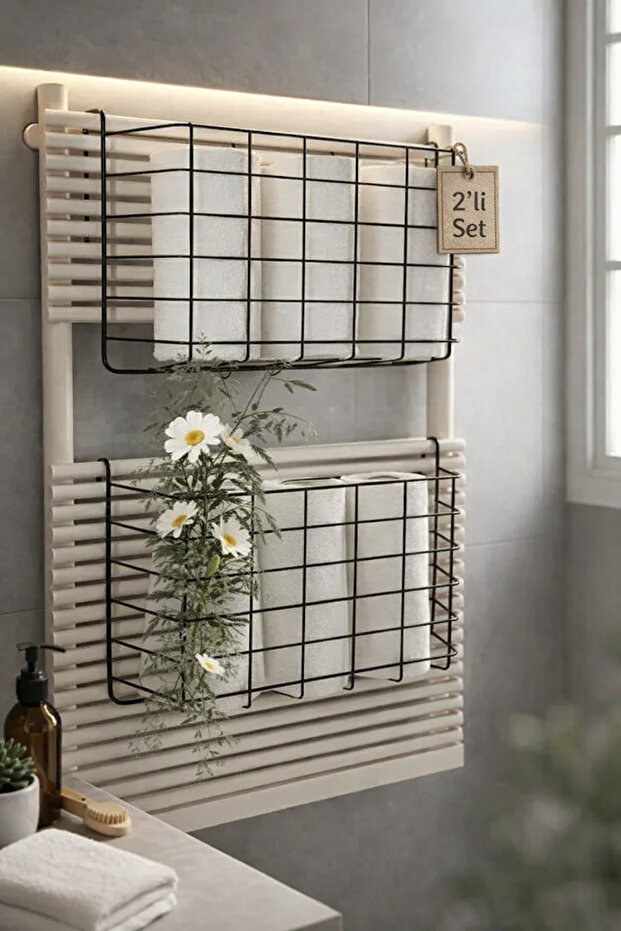 2-Piece Hangable Bathroom Towel Rack Organizer Bathroom Towel Holder Drying Basket Shampoo Holder Hanger