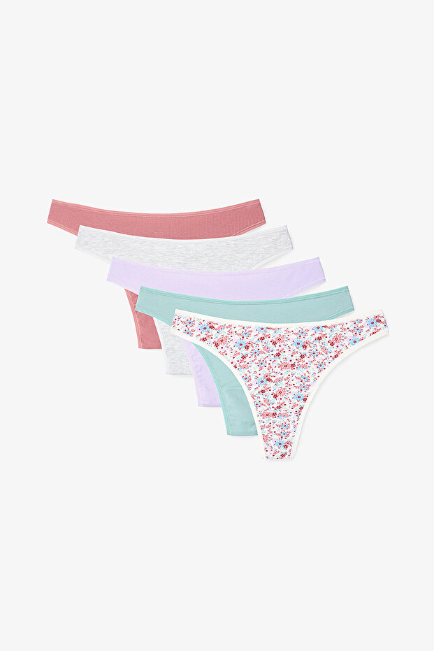 Multicolour Iceland Bloom Floral Low Waist 5-pack Thong Panties Briefs