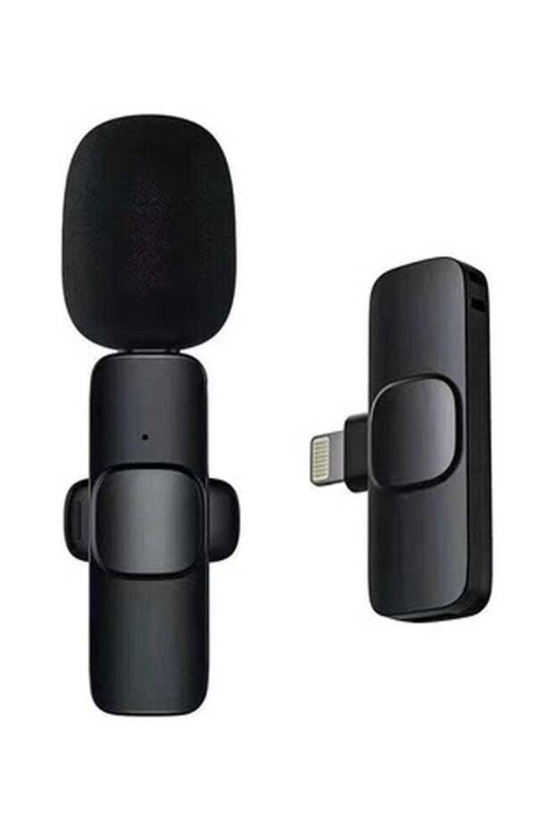 ميكروفون لاسلكي صغير الحجم، نظام ميكروفون صغير الحجم بمنفذ USB-C مع جهاز إرسال واستقبال، أسود