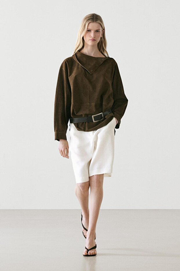 Uzun keten bermuda şort - 1