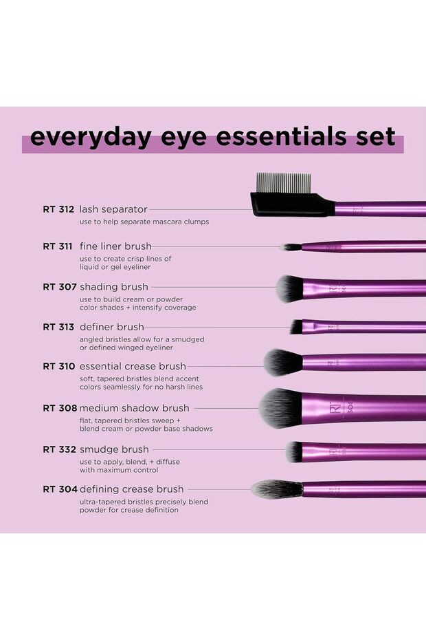 مجموعة فرش مكياج أساسية للاستخدام اليومي، لتحسين مظهر العين، ومنح قاعدة مكياج مثالية، 17 قطعة - 8