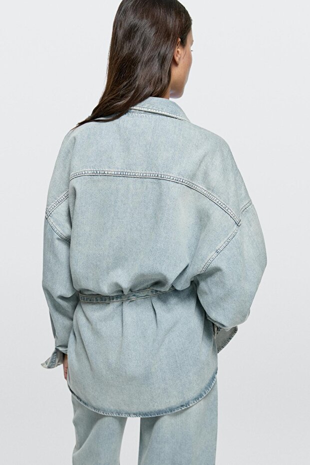 Oversize cepli denim gömlek - 4