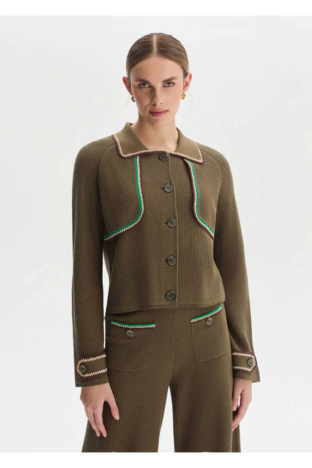 Khaki Organic Mercerized Cotton Knitwear Jacket