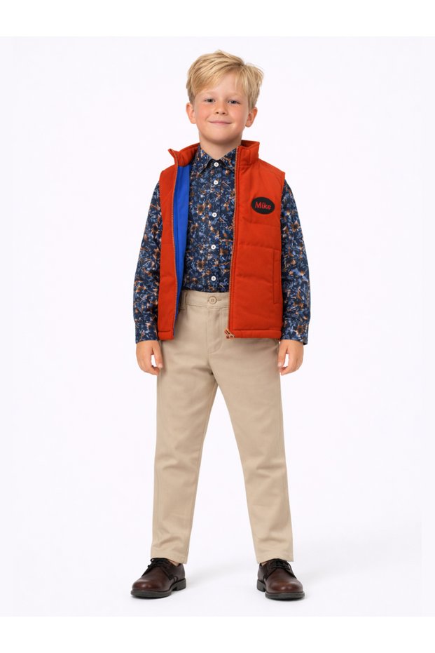 3-Piece Set Anorak Vest & Shirt & Gabardine Trousers for Boys
