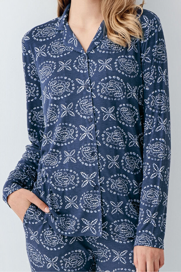 Kadın Mavi Gömlek Pijama - 3