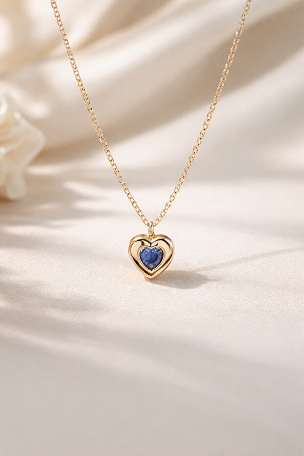 Blue Crystal Heart Zircon Stone Necklace