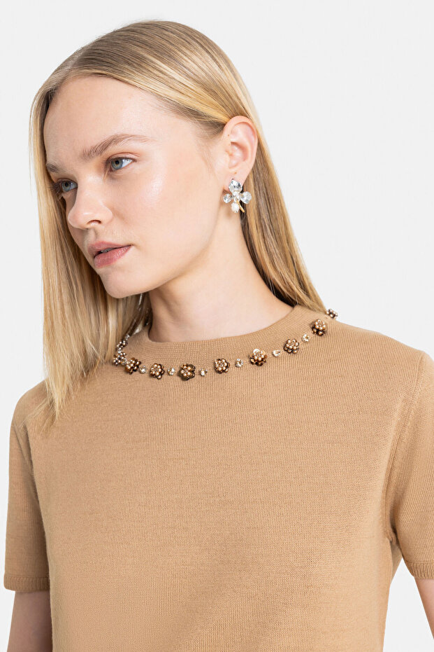 CAMEL TAŞ DETAYLI TRİKO - 7