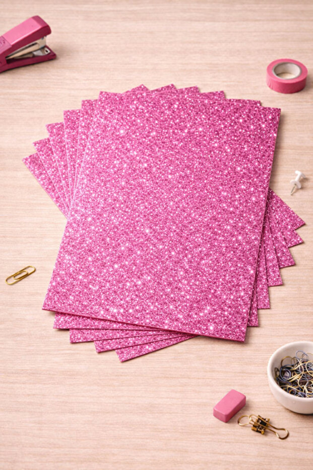 Glitter Eva Sponge A4 Pink Color Set of 10 Handicraft School and Hobby Material