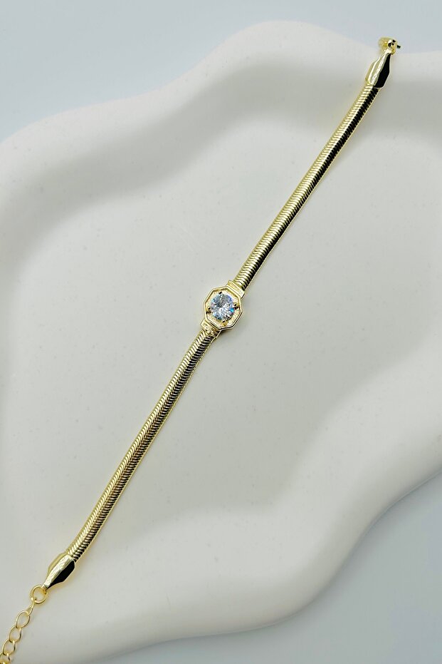 Tek Taşlı Kararmaz Çelik Kadın Bileklik - Ayarlanabilir - 4