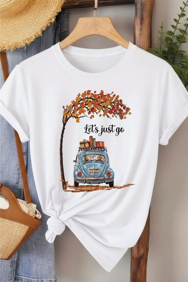 Lets Go Printed Women's White T-shirt