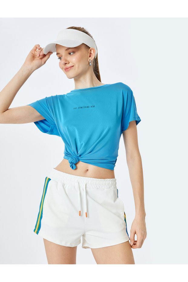 Slogan Printed Crew Neck Short Sleeve Sports T-Shirt