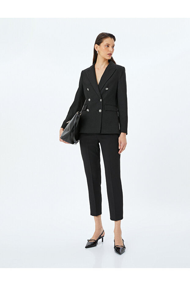Slim Fit High Waist Pocket Cigarette Fabric Trousers