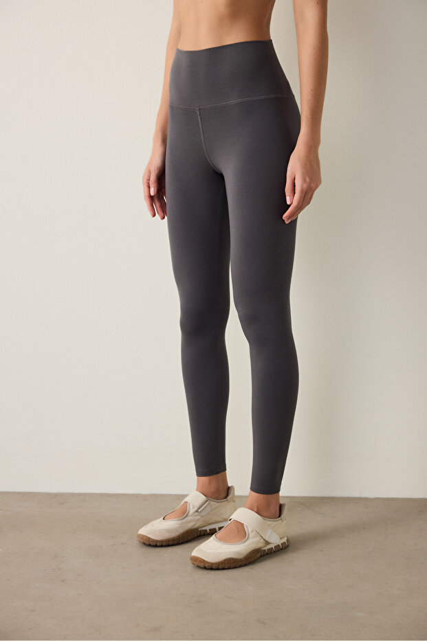 Anthracite Cotton Modal Blend High Waist Leggings
