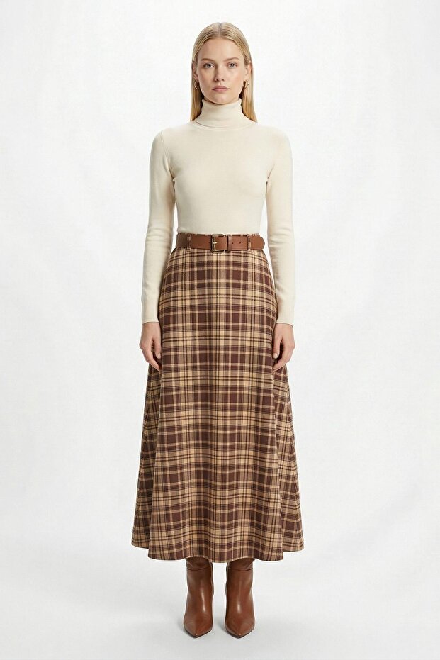Coffee Patterned Belt skirt 1344 - 1