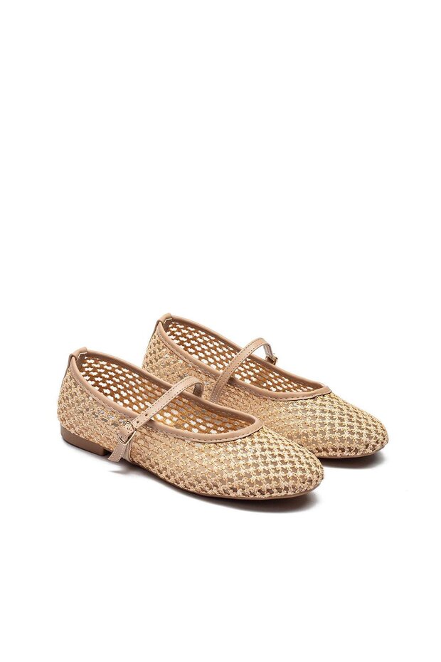 Women's Straw Knitted Mesh Moccasin Espadrille Buckle Ballerinas 9015