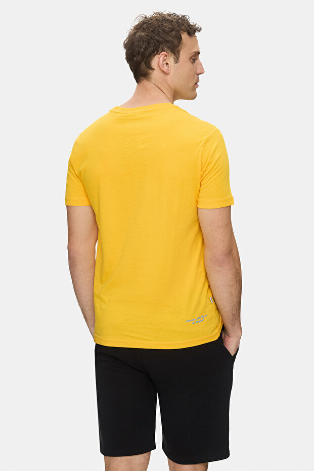 GAYLEY Sarı Bisiklet Yaka Baskılı %100 Pamuk Standard Fit Erkek Tshirt - 4