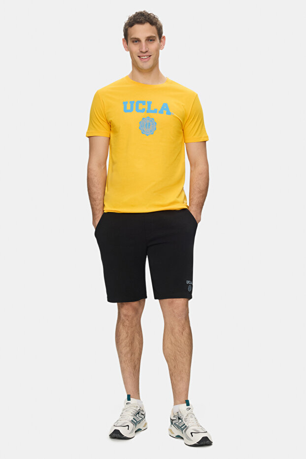 GAYLEY Sarı Bisiklet Yaka Baskılı %100 Pamuk Standard Fit Erkek Tshirt - 3