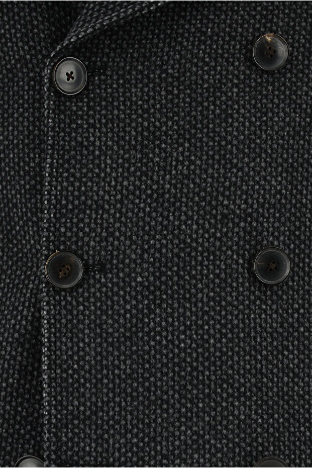 معطف كشمير صوف منقوش مزدوج الصدر - 3