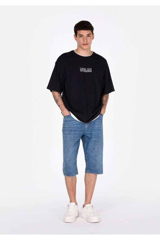 Straight Fit Cotton Lu Mid Waist Flat Men's Mid Indigo D Denim Jean Shorts