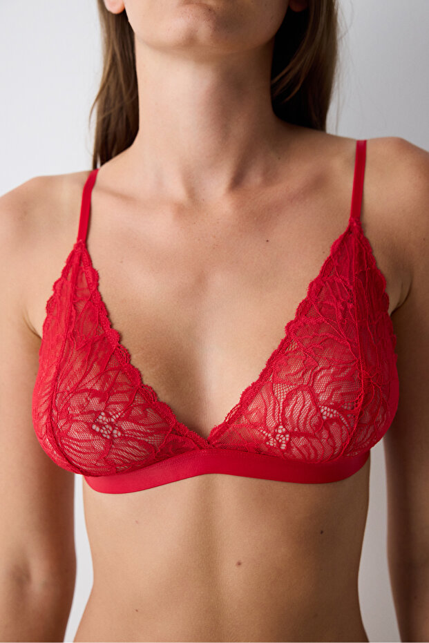 مثلث مثلث الدانتيل الدانتيل حمالة صدر حمراء - 2