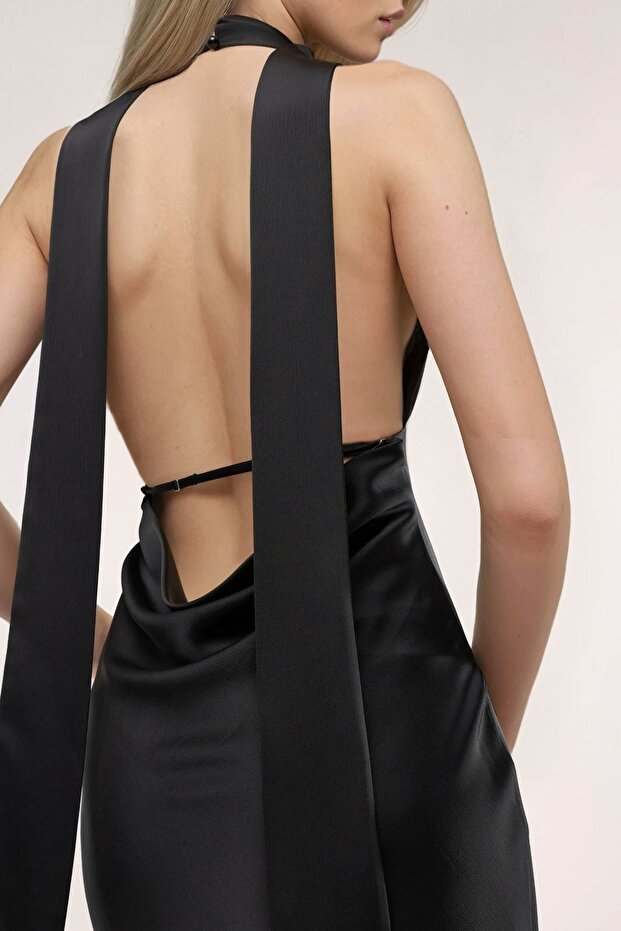 V Yaka Bodycon Maxi Elbise - 5