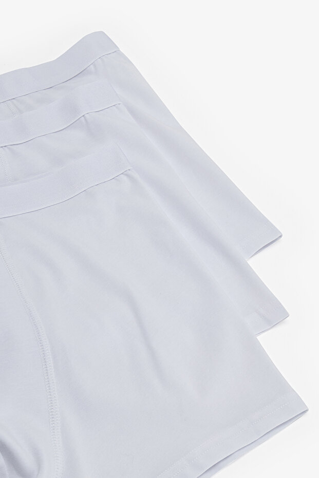 Erkek Pamuklu Basic White Tape 3lü Boxer - 4