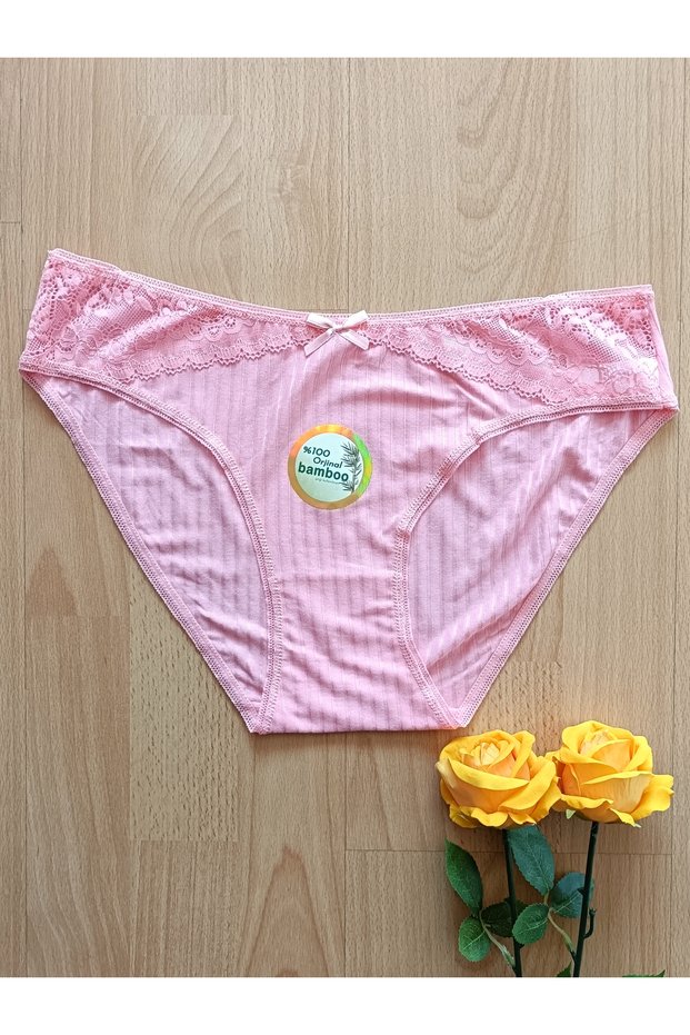 Zone Bamboo Rib Knit Lace Detailed Women's Underwear Panties (Yavruağzi)