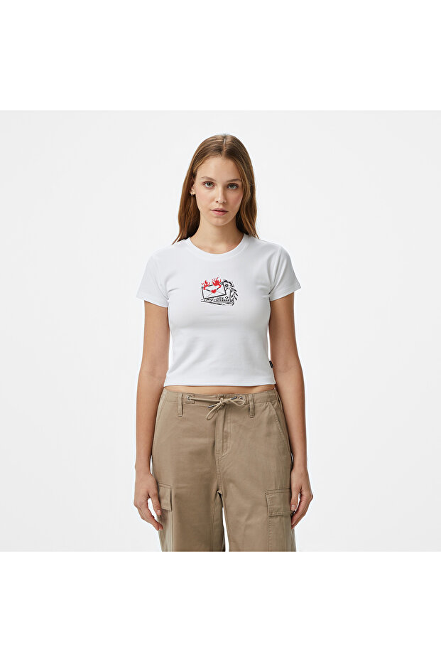 Classic Women's Slim Fit Printed White T-Shirt
