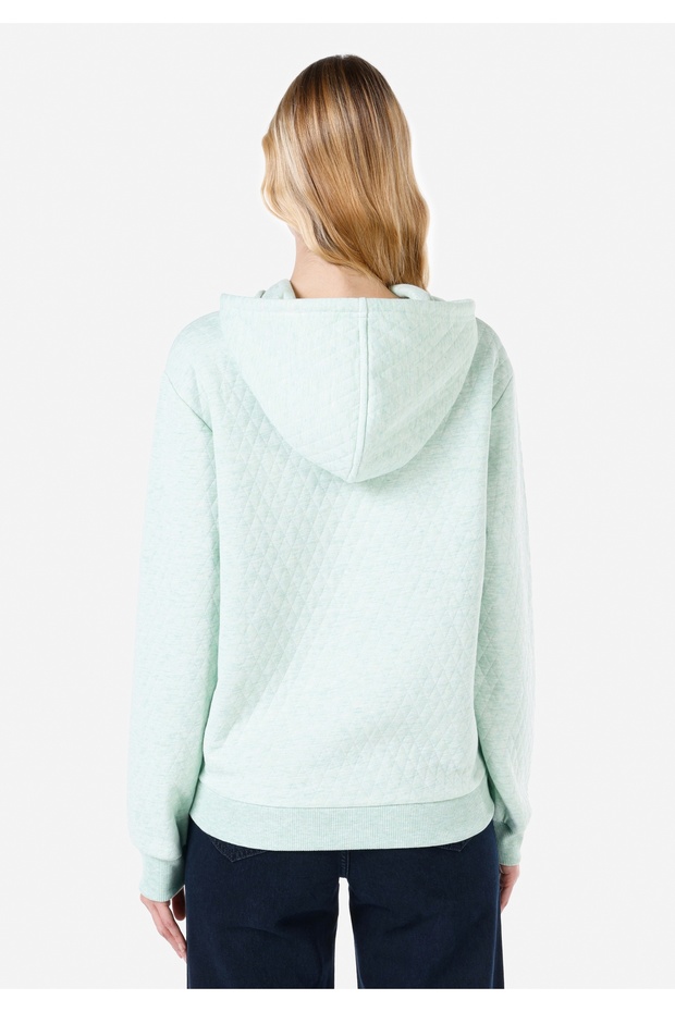 Regular Fit Örme Kapüşonlu Düz Kadın Yeşil Sweatshirt - 2