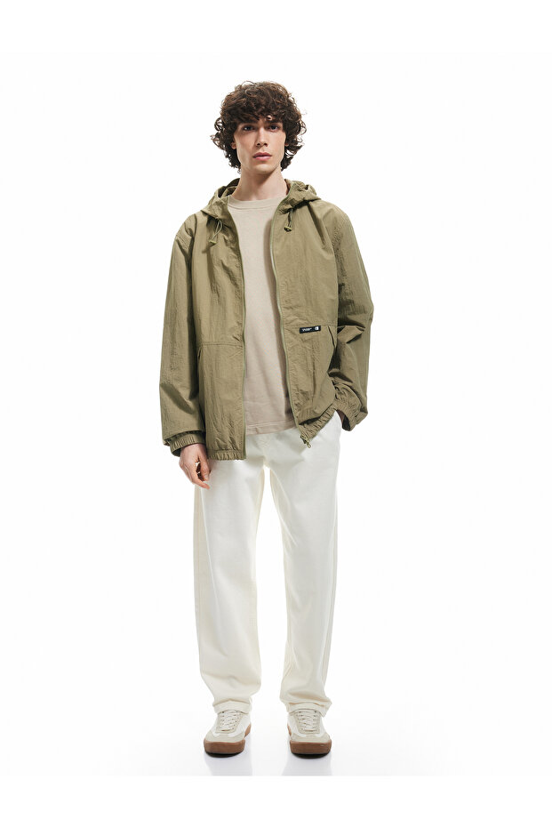 Zippered Pocket Label Detailed Hooded Raincoat