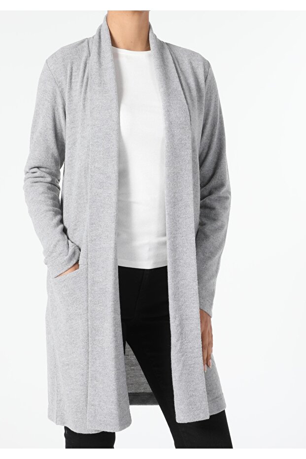 Regular Fit Örme Kadın Gri Ceket - 3