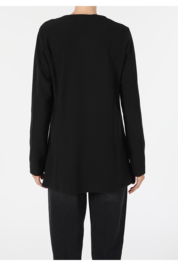 Regular Fit Örme Kadın Siyah Ceket - 2