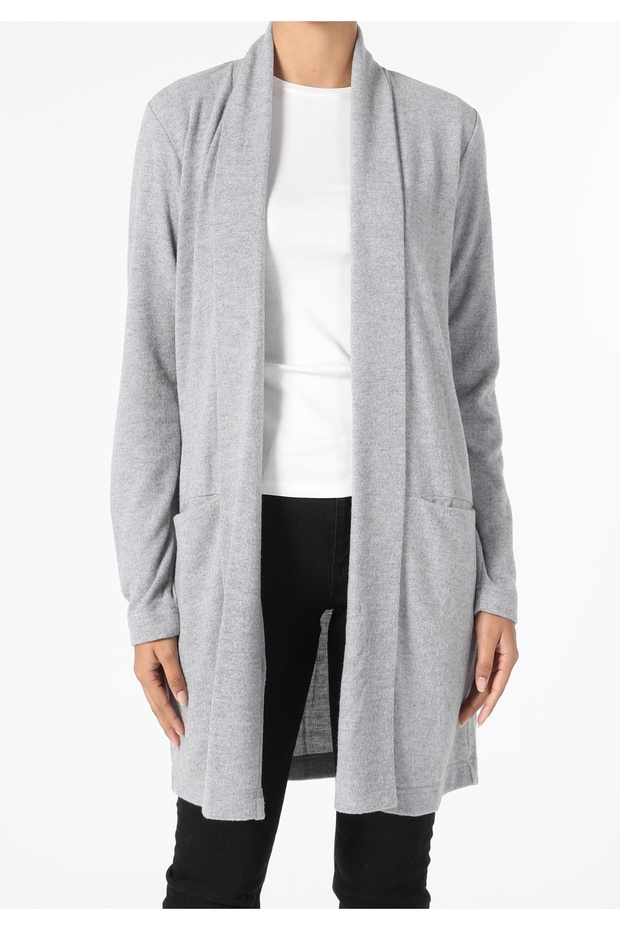 Regular Fit Örme Kadın Gri Ceket - 4