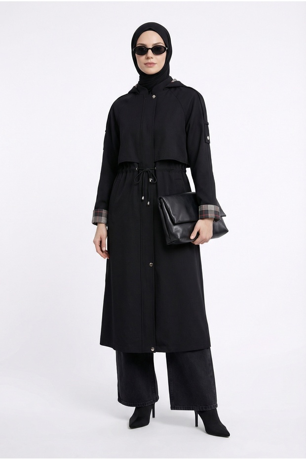 Plaid Cuffed Trench Coat-26Yt802