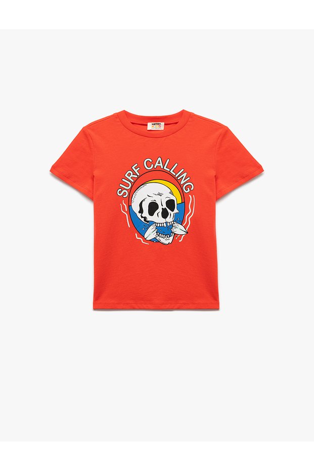 Crew Neck Cotton T-Shirt - Short Sleeve and Print Detail
