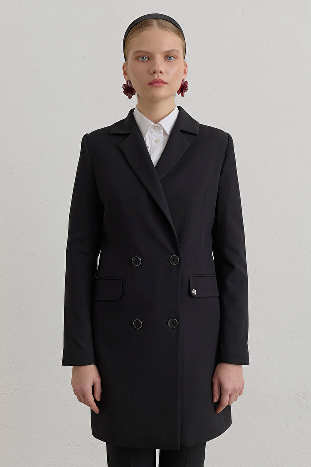 Kruvaze Blazer Basic Ceket Siyah - 2