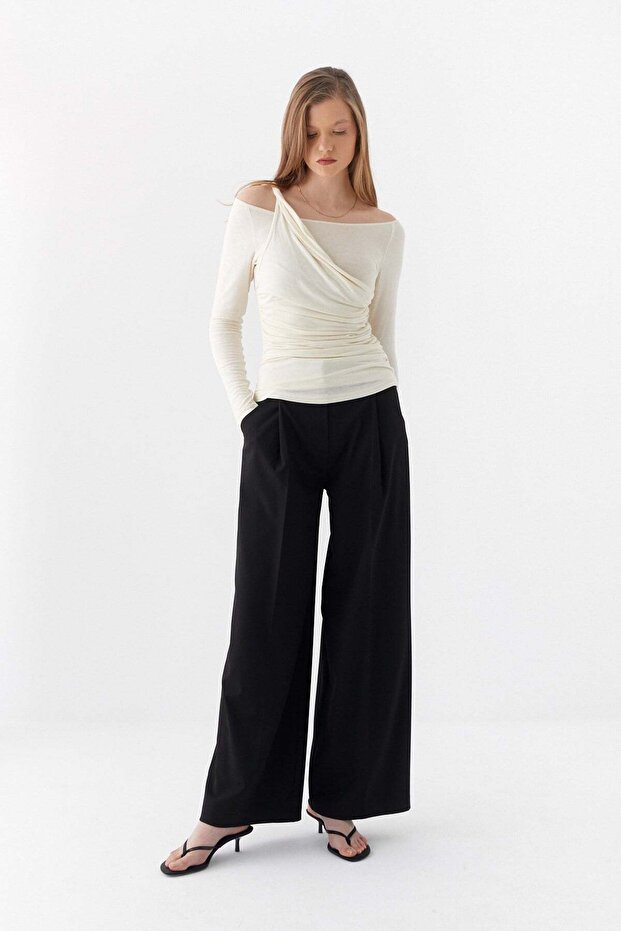 Çift Kat Drapeli Bluz Ekru - 2