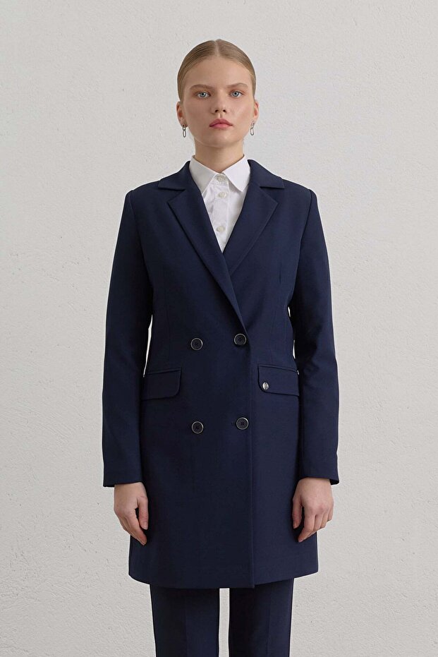 Kruvaze Blazer Basic Ceket Lacivert - 2