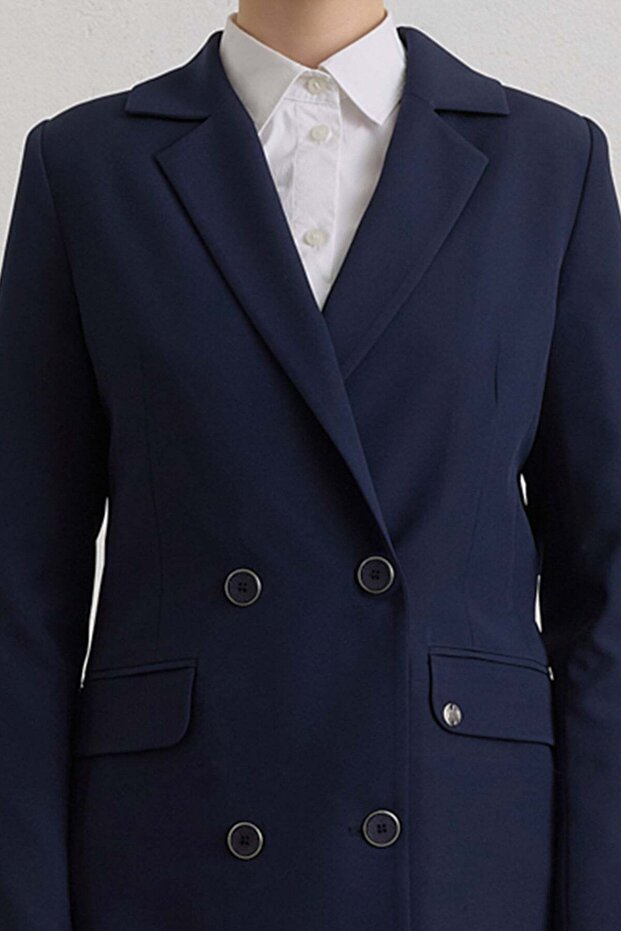 Kruvaze Blazer Basic Ceket Lacivert - 3