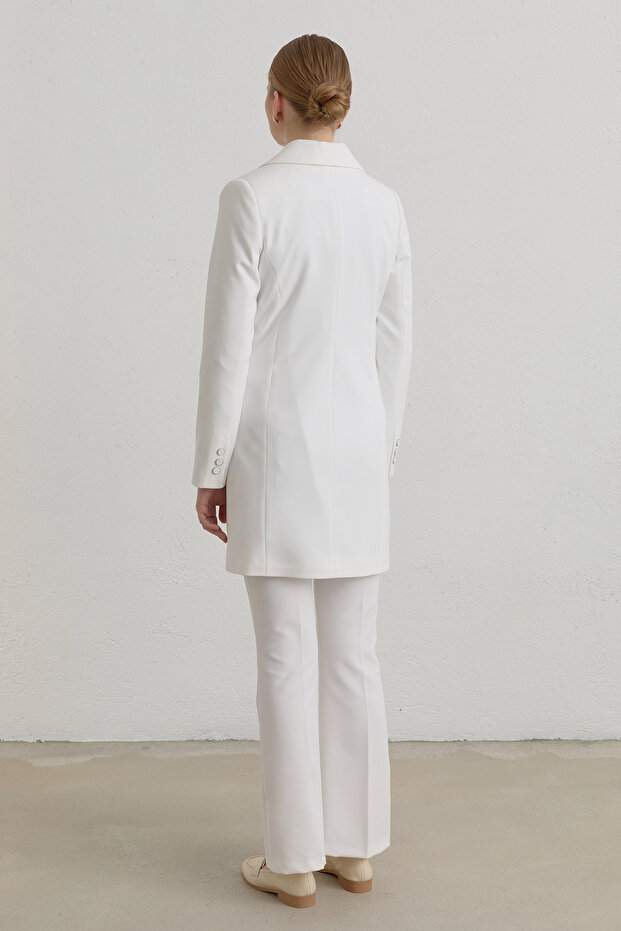 Kruvaze Blazer Basic Ceket Ekru - 4