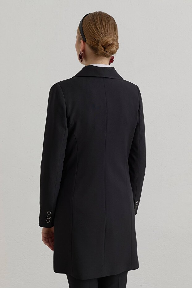 Kruvaze Blazer Basic Ceket Siyah - 4