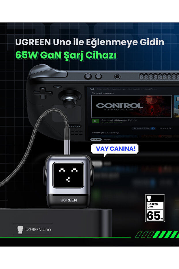 Nexode Uno 65W Robot GaN Hızlı Şarj Cihazı 2xUSB-C, 1xUSB-A, Gri, 25685B - 6